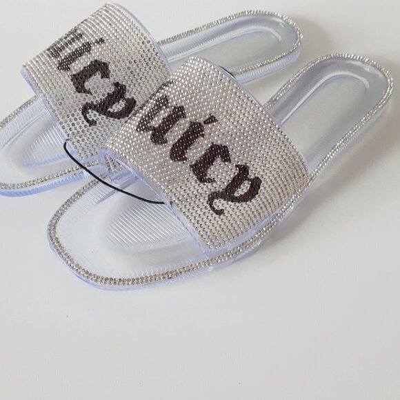 NWT Juicy Couture crystal rhinestone embellished logo flat sandal slides, 8 - Picture 11 of 16